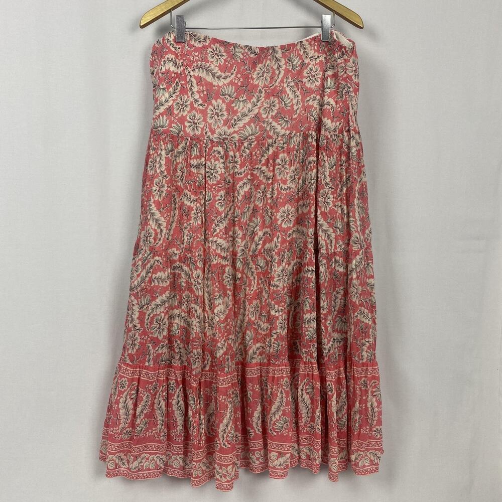 Chaps Skirt Women 1X Pink Floral Peasant Tiered Midi Elastic Pull On Waist Flowy - Picture 2 of 10